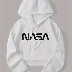 Letter Graphic Drawstring Crop Hoodie Long Sleeve Sweatshirt