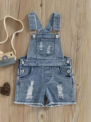 Baby Girls Ripped Denim Overalls Shorts