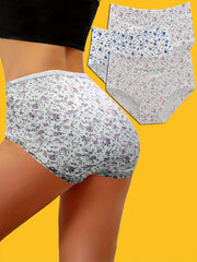 3pcs Floral Print Briefs Elastic Intimates Panties Women's Lingerie