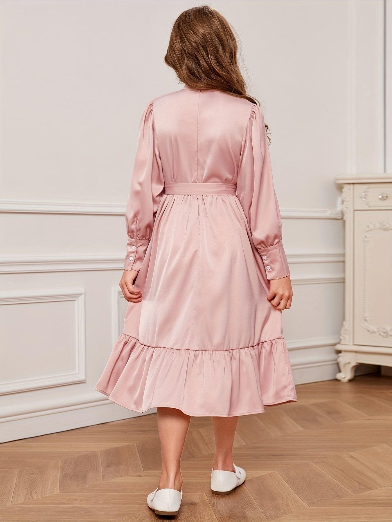 Stylish Family Matching Dress Casual Solid Long Sleeve Family Dress