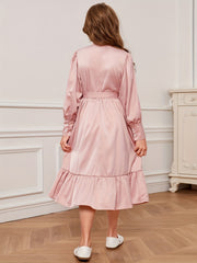Stylish Family Matching Dress Casual Solid Long Sleeve Family Dress