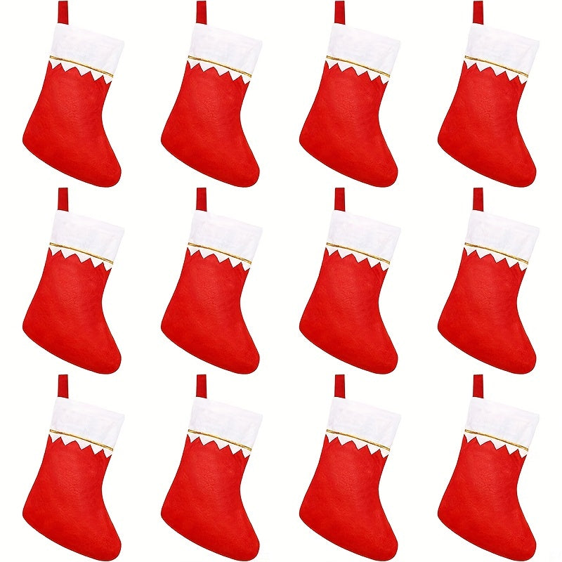 12pcs Red Felt Christmas Stockings with Golden Trim
