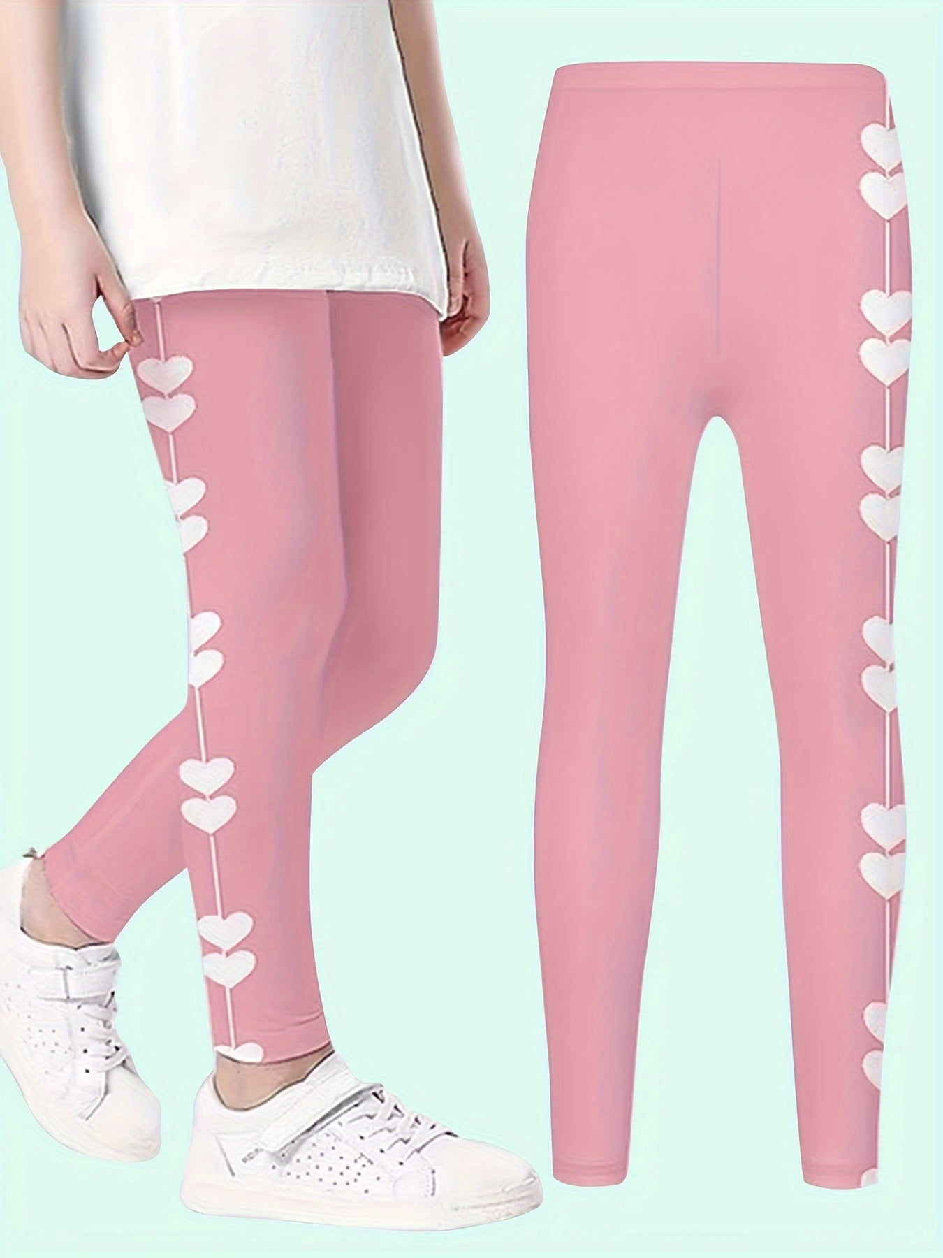 Girls Heart Print Yoga Pants Sweet Leggings For All Season Sports Running