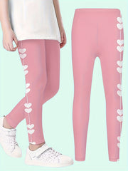 Girls Heart Print Yoga Pants Sweet Leggings For All Season Sports Running