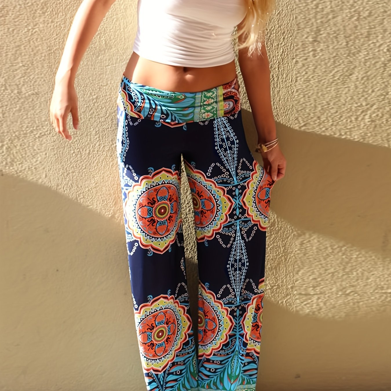 Boho Paisley Print Straight Leg Pants Casual Pants For Spring & Summer