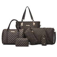 6pcs Geometric Print Tote Bag Set Stylish Handbag and Crossbody Bag