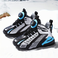 Boy's Basketball Shoes With Rotating Buckle Non Slip Sneakers