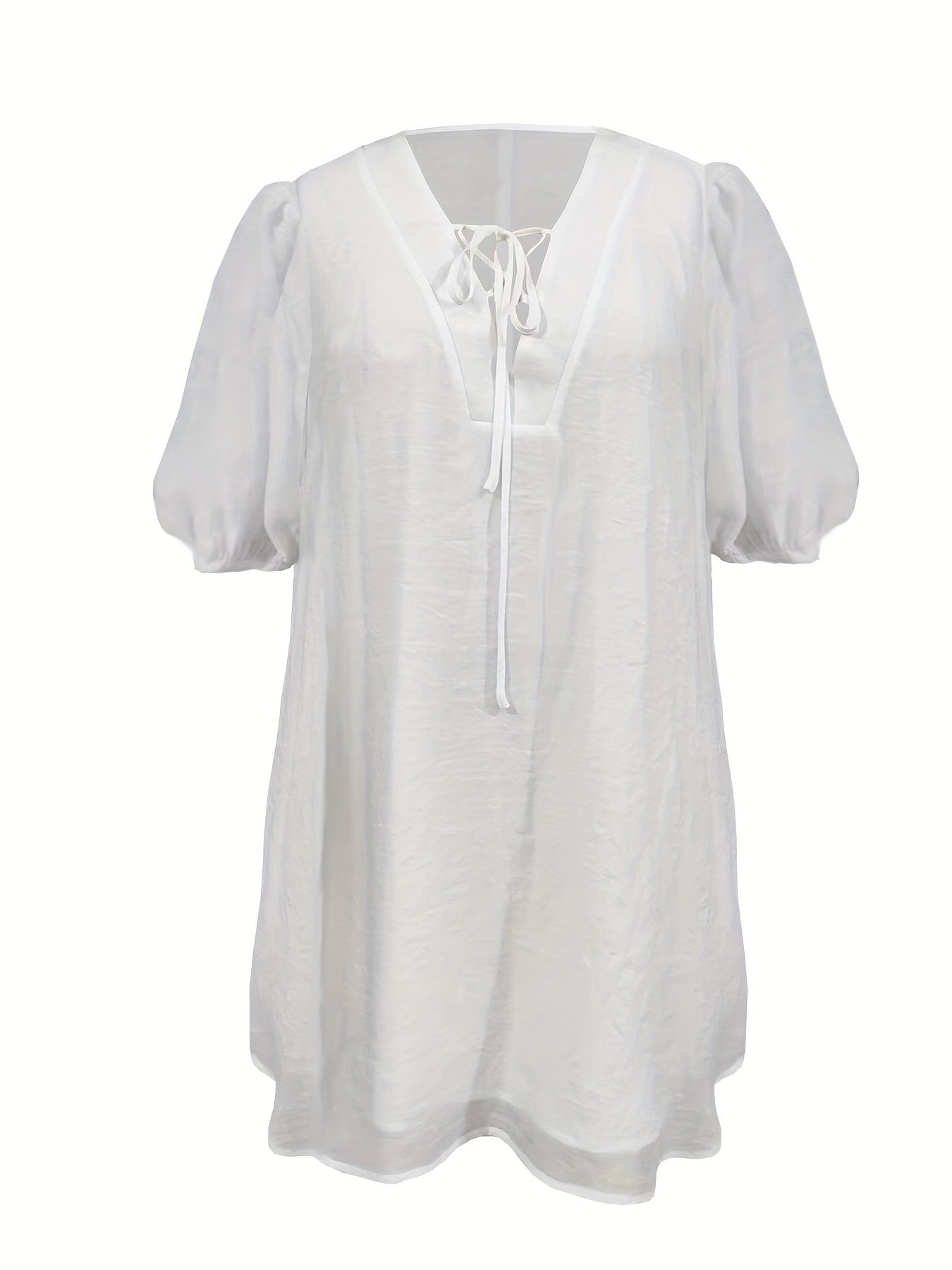 Lace Up Bubble Sleeve V Neck Layered Dress