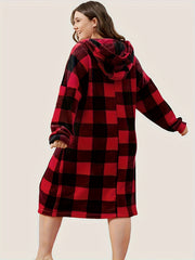 Plaid Print Fleece Hooded Nightgown