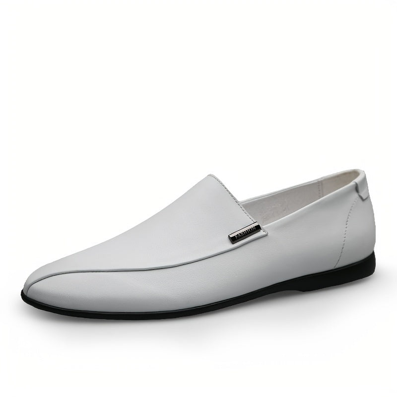 Men's Leather Loafer Shoes Lightweight Rubber Sole Slip On Flat Shoes