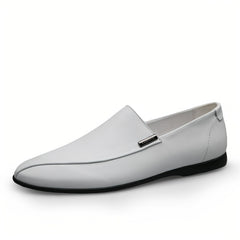 Men's Leather Loafer Shoes Lightweight Rubber Sole Slip On Flat Shoes