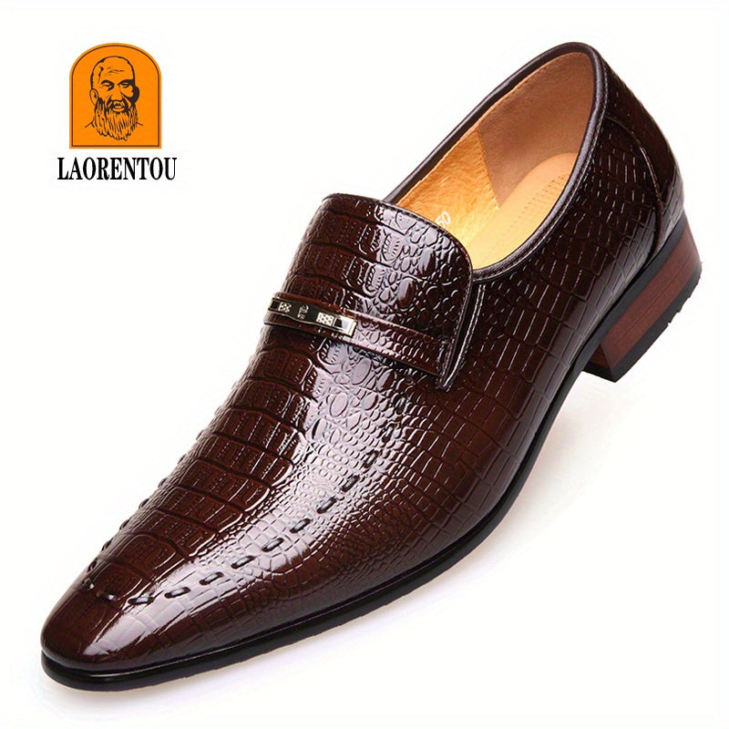 Crocodile Embossed Leather Dress Shoes for Men Lightweight Formal