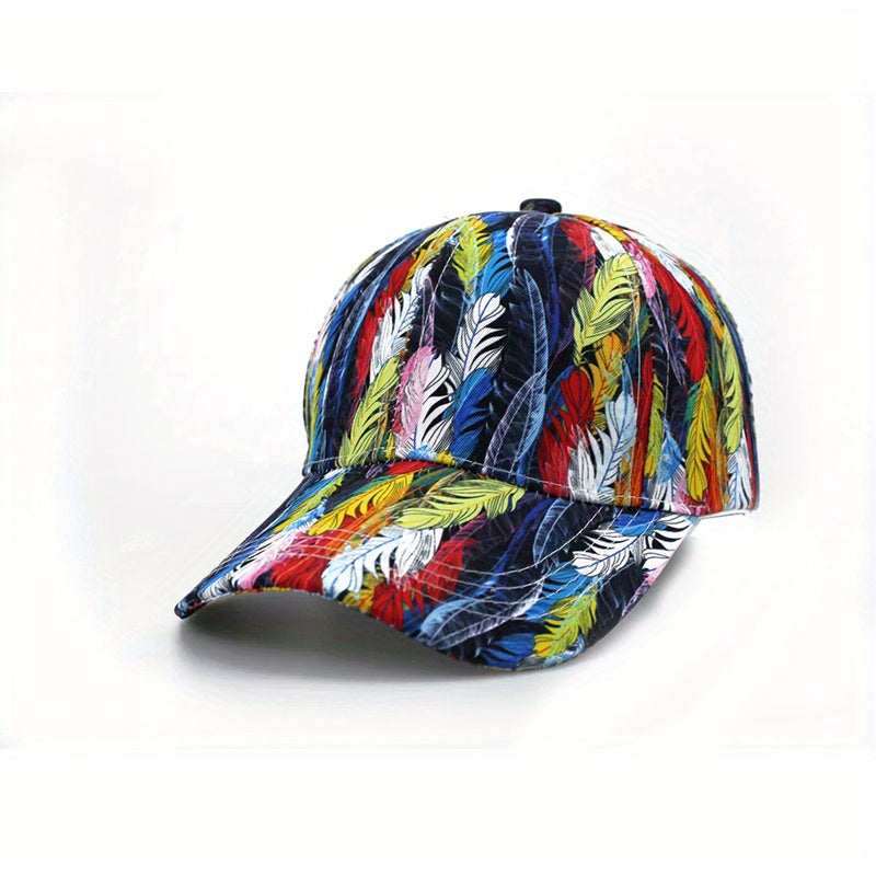 Colorful Feather Print Baseball Cap Hip Hop Dad Hat Adjustable Sun Hats