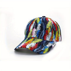 Colorful Feather Print Baseball Cap Hip Hop Dad Hat Adjustable Sun Hats