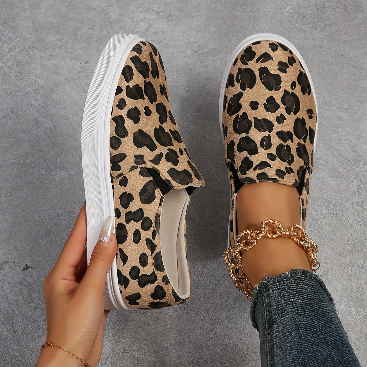 Leopard Print Flat Shoes Slip On Loafers Lightweight Walking Shoes