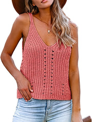 Crochet Knitted Beach Wear V Neck Cami Top
