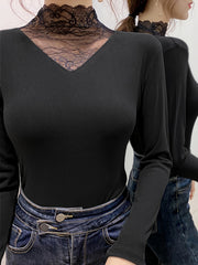 Lace Stitching Thermal Top Long Sleeve Slim Fit Top