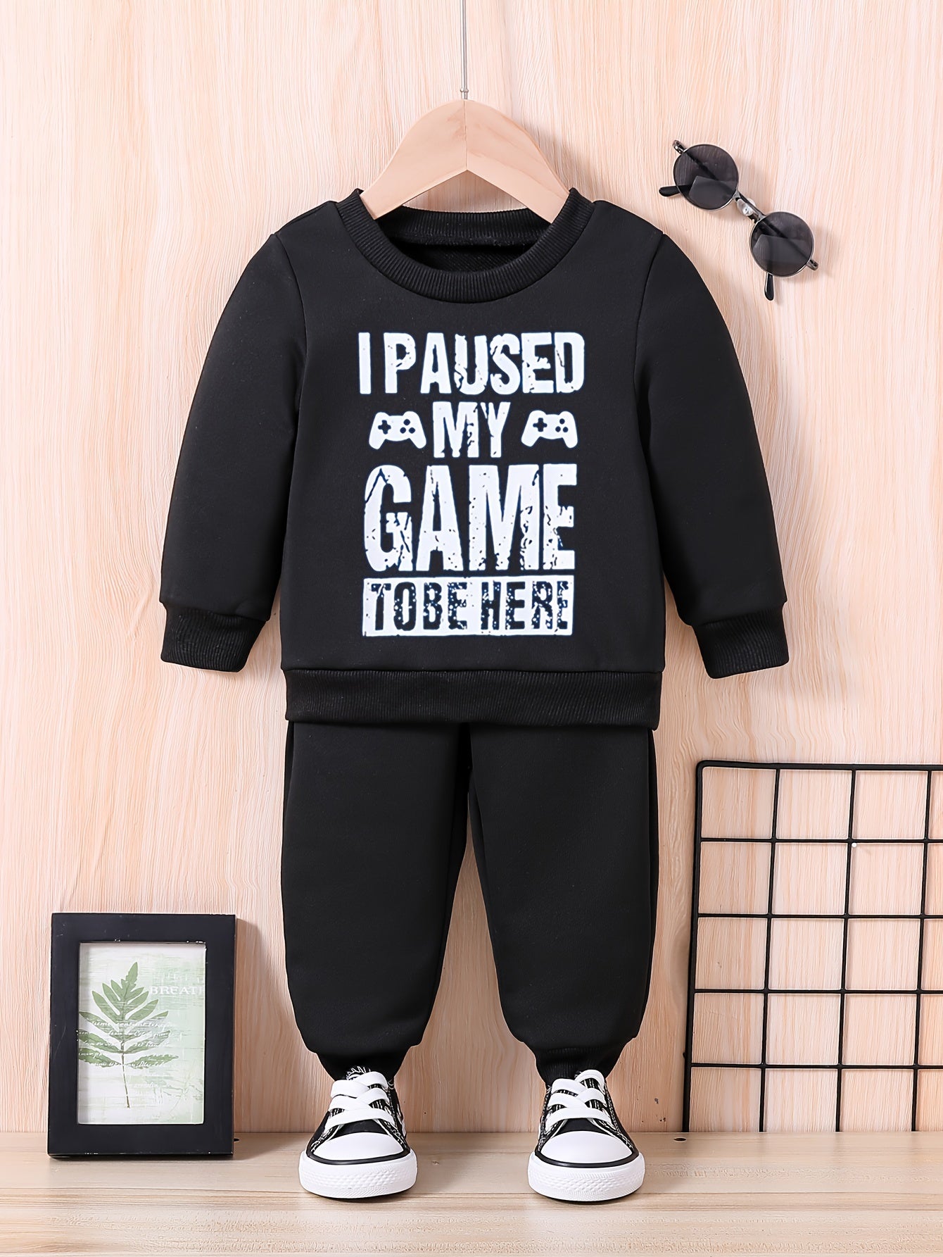 Baby Letter Print Casual Outfit Long Sleeve Sweatshirt Trousers Set