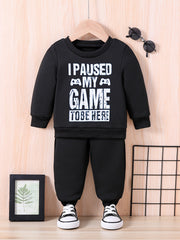 Baby Letter Print Casual Outfit Long Sleeve Sweatshirt Trousers Set