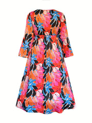 Women's Plus Floral Print Long Sleeve Maxi Dress