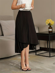 Pleated A Line Skirt Asymmetrical High Waist Women's Clothing