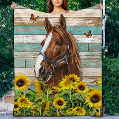 Vintage Horse Sunflower Flannel Blanket Lightweight Throw for Couch Bed Office