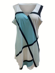Geometric Print V Neck Maxi Tank Dress