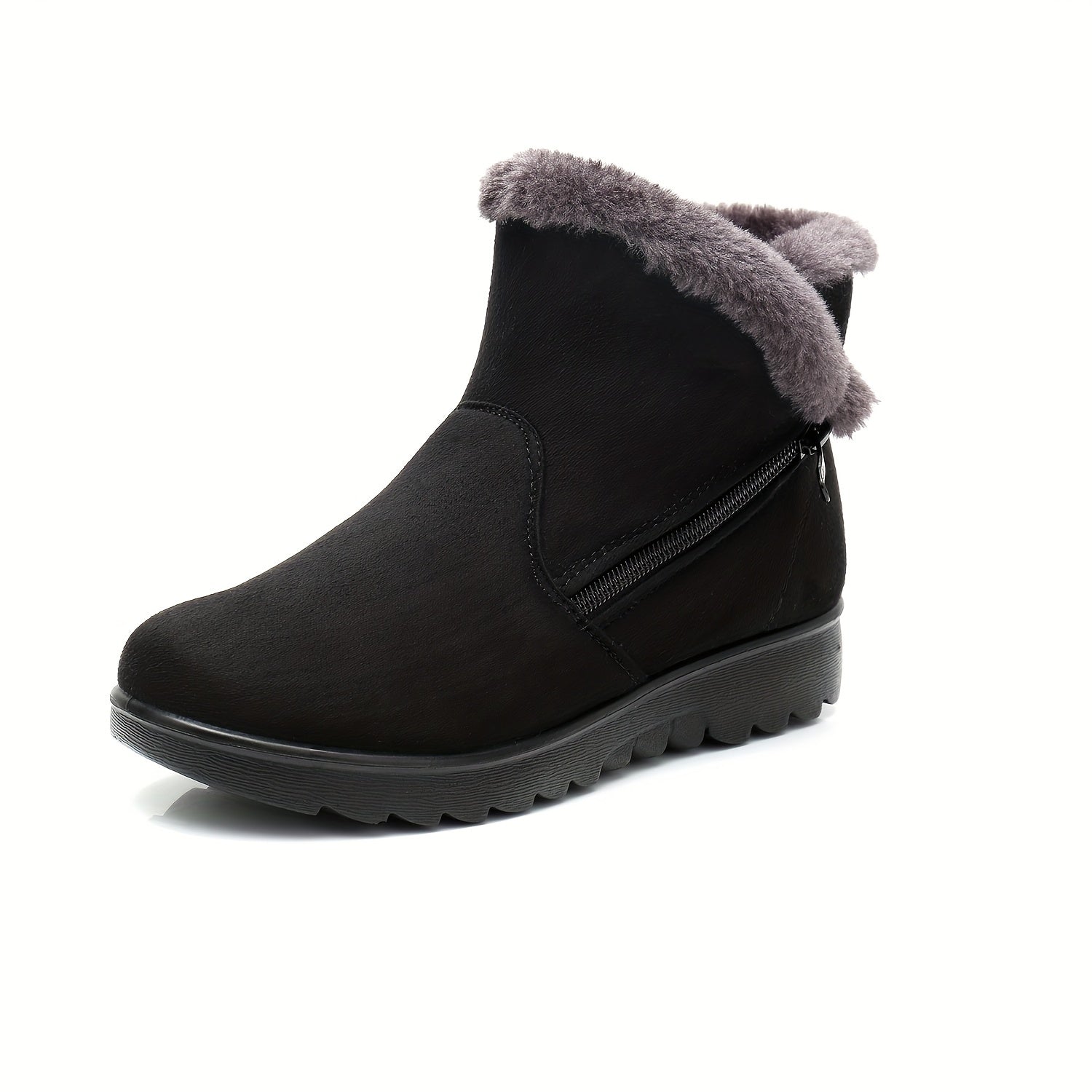 Fur Lined Snow Boots Suede Mid Calf Boots