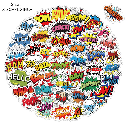 50Pcs Explosive Text Graffiti Stickers Set Laptop Helmet Skateboard DIY