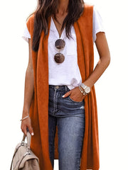Solid Sleeveless Knit Cardigan Long Vest Sweater