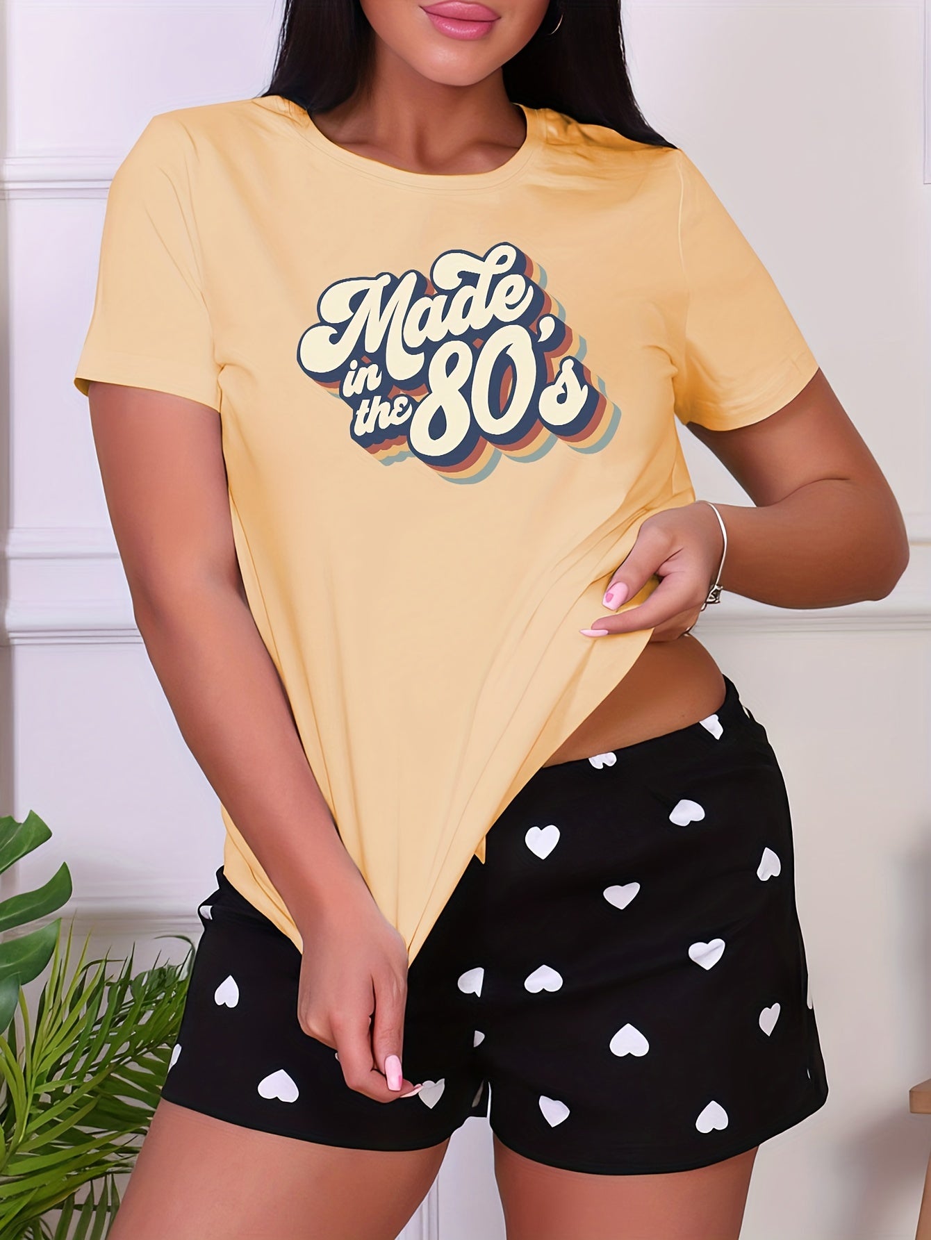 Letter Print Sleep Tops Short Sleeve Crew Neck