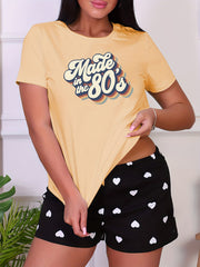 Letter Print Sleep Tops Short Sleeve Crew Neck