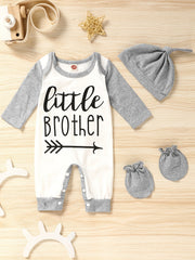 Newborn Infant Letter Romper Set Long Sleeve Jumpsuit & Hat & Gloves