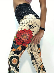 Cartoon Myth Print Yoga Pants High Waist Slim Ankle Length Pants