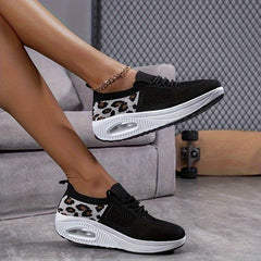 Leopard Print Platform Sneakers Slip-on Walking Shoes