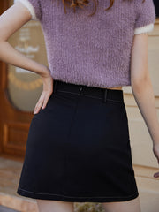 Solid Dual Pockets Front Skirt for Spring & Summer