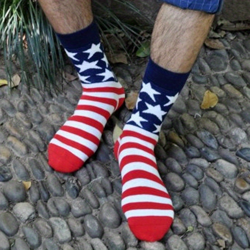 American Flag Striped Socks Men's Cotton Crew Socks