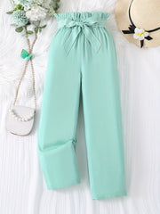 Girls' Vibrant Viscose Long Trousers With Waist Belt