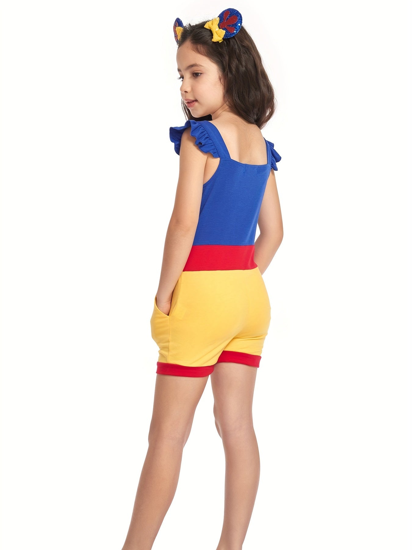 Princess Ruffle Sleeve Jumpsuit With Bow Romper for Girls