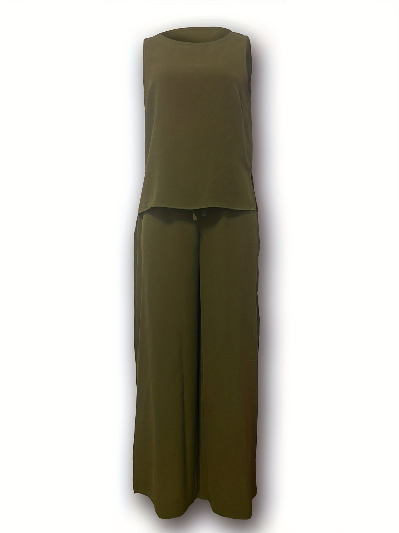 Casual Two-Piece Pants Set Side Split Tank Top & Wide Leg Pants