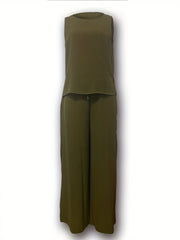 Casual Two-Piece Pants Set Side Split Tank Top & Wide Leg Pants