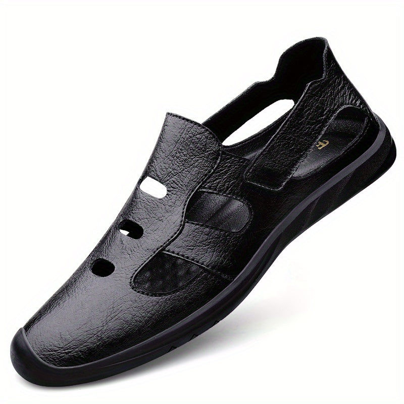 Men's No Tie Slip On Leather Sandals Smart Casual Walking Shoes