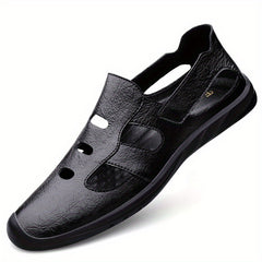 Men's No Tie Slip On Leather Sandals Smart Casual Walking Shoes
