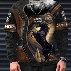 Horse 3D Print Men's Graphic Round Neck Sweatshirt Loose Pullover