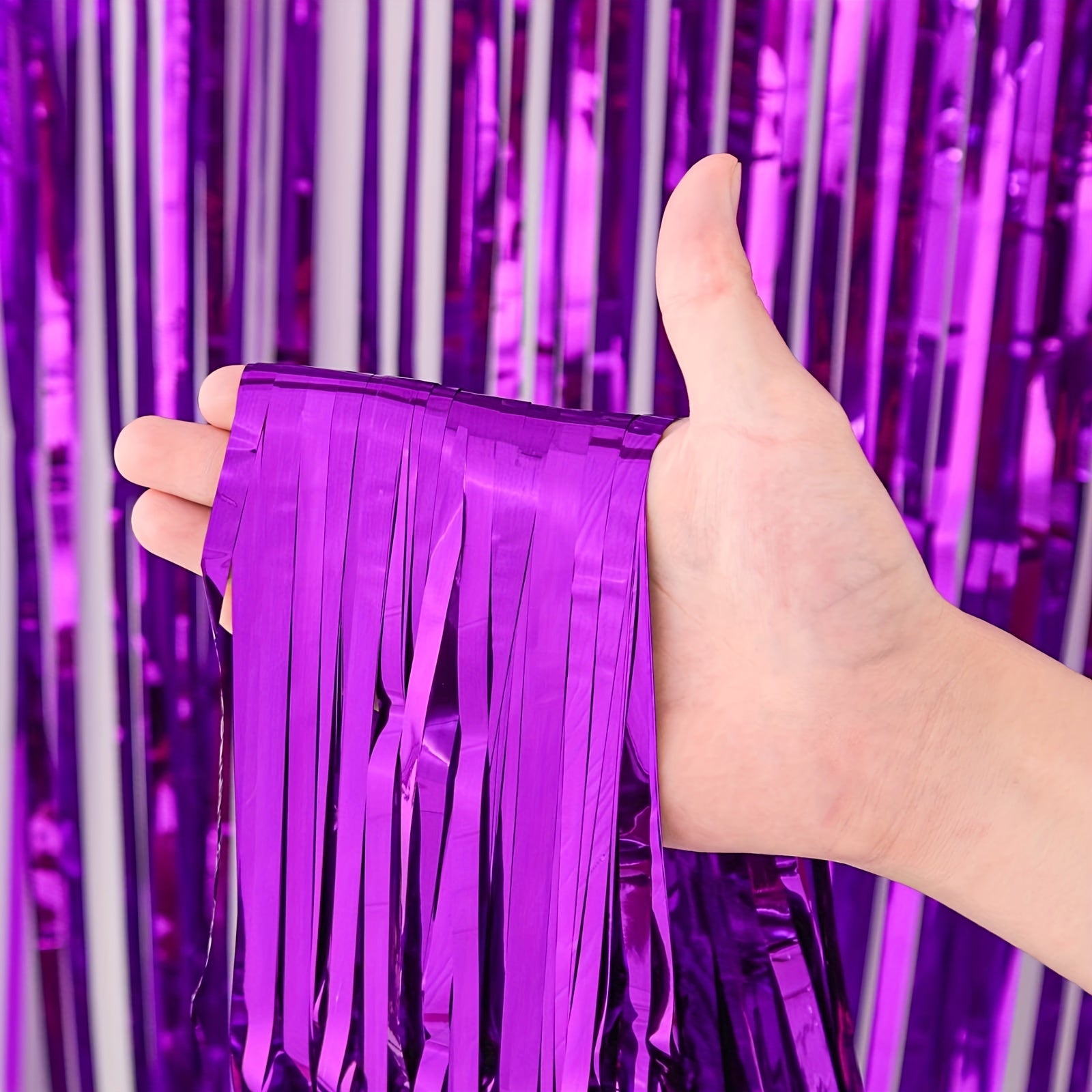 3pcs Purple Foil Fringe Backdrop Curtains