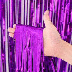 3pcs Purple Foil Fringe Backdrop Curtains