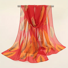 Boho Leaf Print Chiffon Scarf Thin Breathable Sunscreen Shawl