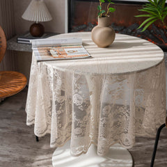 Beige Lace Table Cloth Round Table Cover 152cm Western Food Cafe Plaid Tassel
