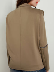 Zipper Shoulder Pads Long Sleeve Blazer