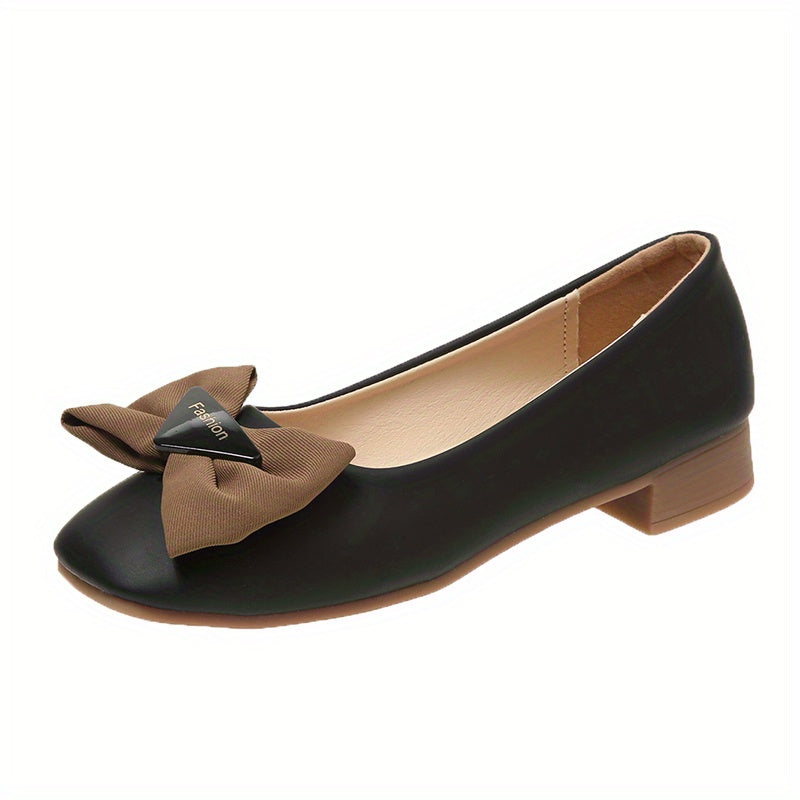 Stylish Bowknot Decor Flats, Slip-On Square Toe Dress Shoes